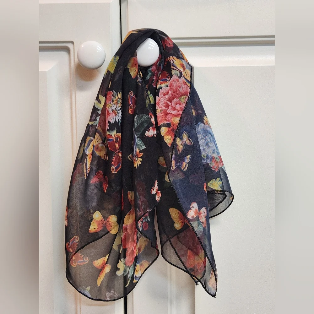 Anthropologie Floral/Butterfly Pattern Neck Scarf